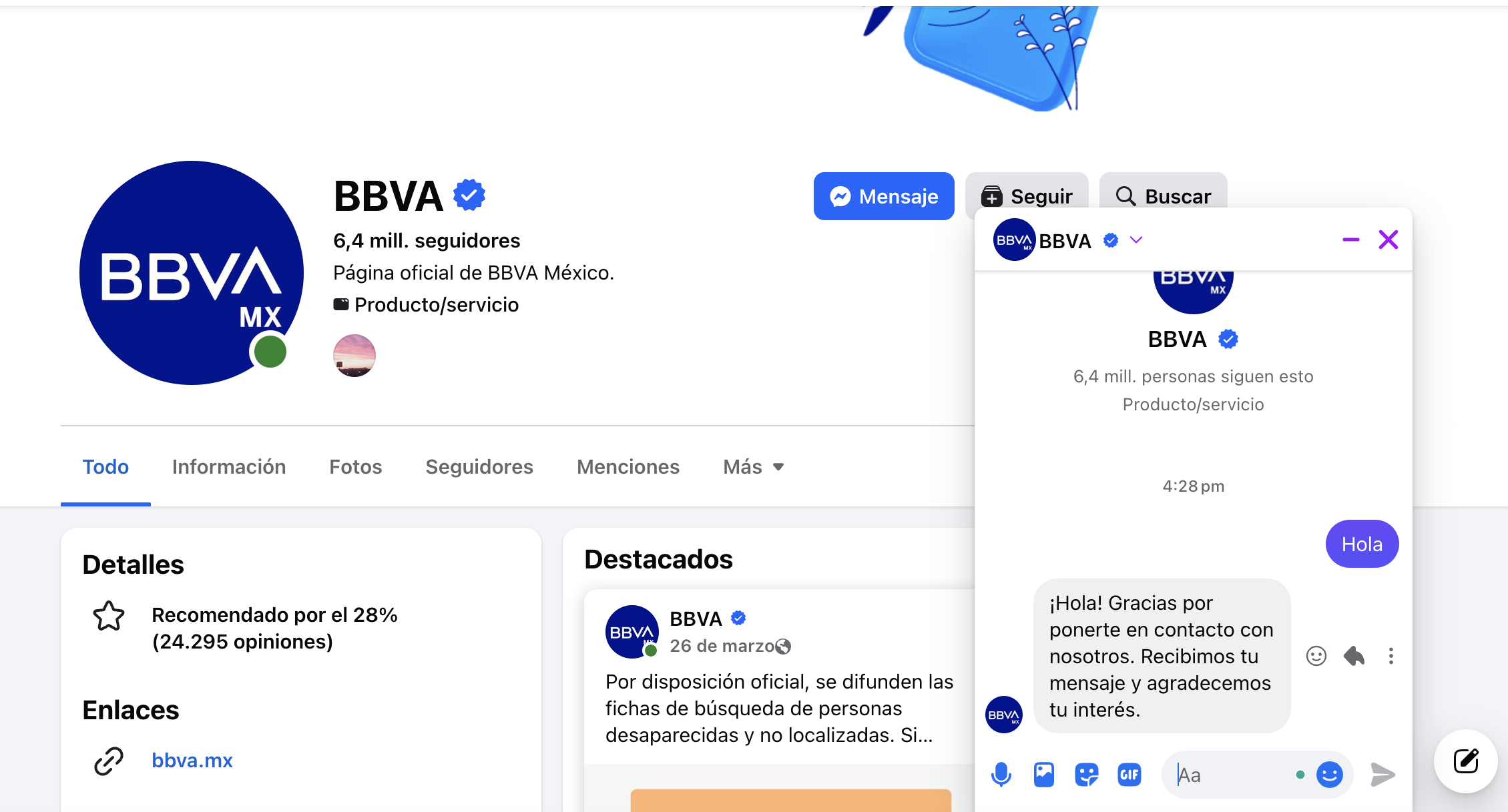chatbot conversacional con IA de BBVA en Facebook Messenger